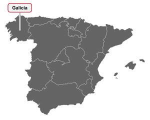 Landkarte von Spanien mit Ortsschild Galicia