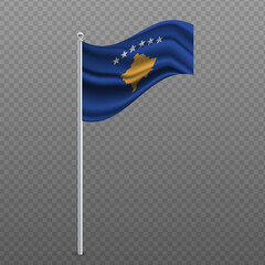 Kosovo waving flag on metal pole.