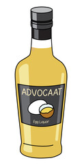 Classic Dutch yellow egg Advocaat liqueur in a bottle. Doodle cartoon hipster style vector illustration. For party card, posters, bar menu or alcohol cook book