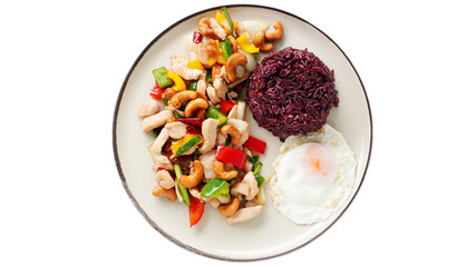 Stir-fried Chicken breast with cashew nut, Thai food on a white