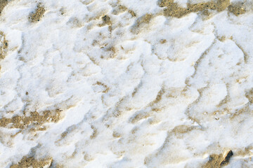 White wavy fine-grained texture with dark inclusions.