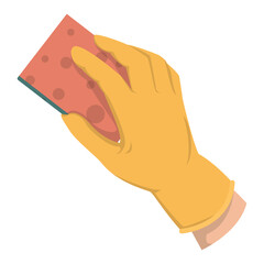 Hand in glove holding sponge vector isolated. Cleaning service, chores and housework concept. Tool for surface and crockery cleaning.