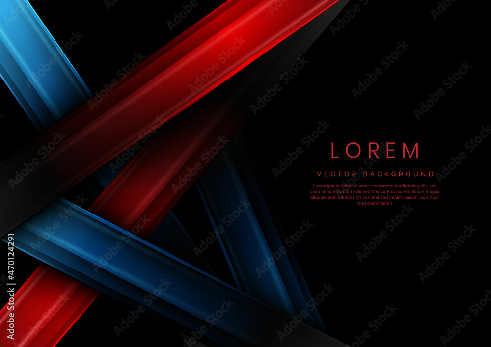 Poster abstract red and blue gradient geometric diagonal overlapping on black background with copy space fo