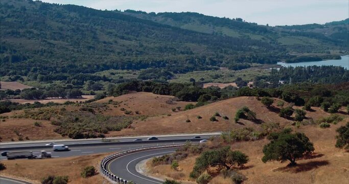 Aerial View Over Freeway In Silicon Valley Palo Alto