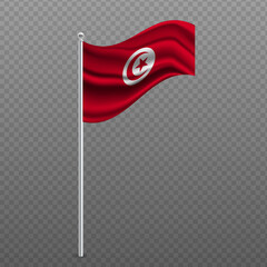 Tunisia waving flag on metal pole.