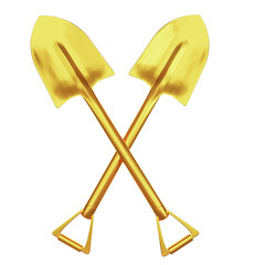 Gold shovel on white background. 3D illustration