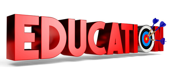 Education concept - dartboard with arrows, white background - 3D illustration