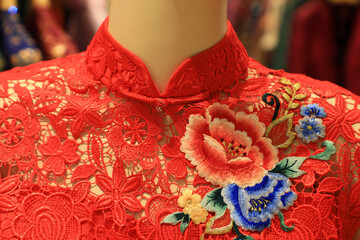 Close up photo of Chinese cheongsam collar