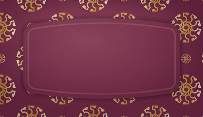Baner of burgundy color with abstract gold ornament for design under the text