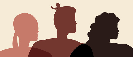 People together, ethnicity diversity, Silute vector stock illustration with International people or Diverse skin color in Ethnic African, Asian person