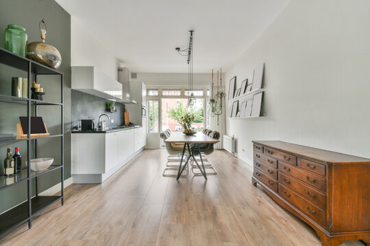 Interior of apartment with kitchen counter