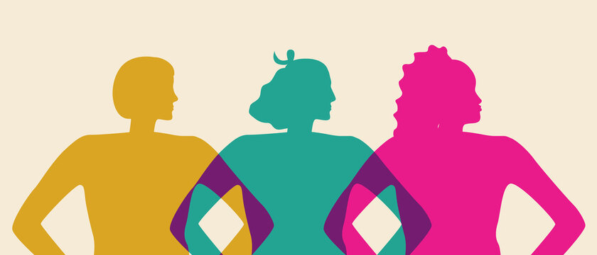 Multicultural women, silhouette vector stock illustration as a concept of feminism, March 8 with international women