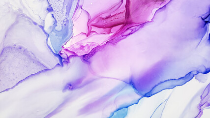 Alcohol ink. Blue Watercolor Fluid. Violet Liquid