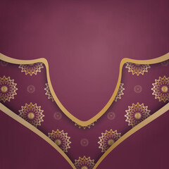 Brochure burgundy with Indian gold pattern for your congratulations.