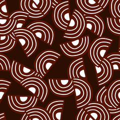 Abstract seamless pattern on dark red background. Geometrical shapes for textile design.