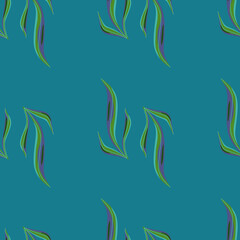 Fototapeta na wymiar Seamless pattern seaweed on blue background. Marine flora templates for fabric.