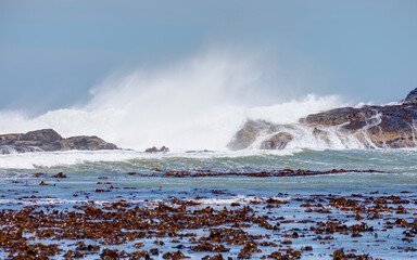 Rocky coastline on Diaz Point with power sea wave - Luederitz, Namibia