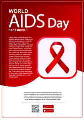 World AIDS Day Banner. 1 December Aids Awareness. World Aids Day concept. Red Ribbon. Web banner, poster, postcard. Icons. 