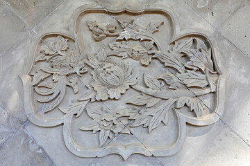 Gray wall brick carving architectural landscape, Beijing