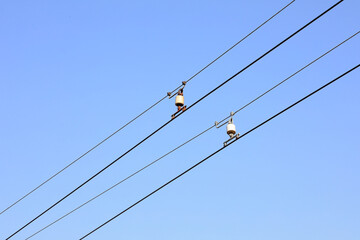 Wires and porcelain bottles are in the sky