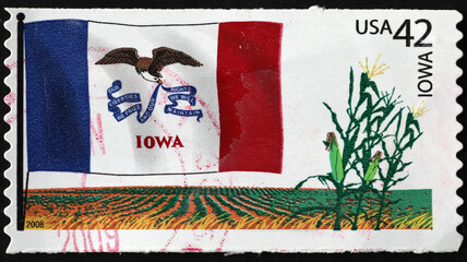 Flag of Iowa on american postage stamp