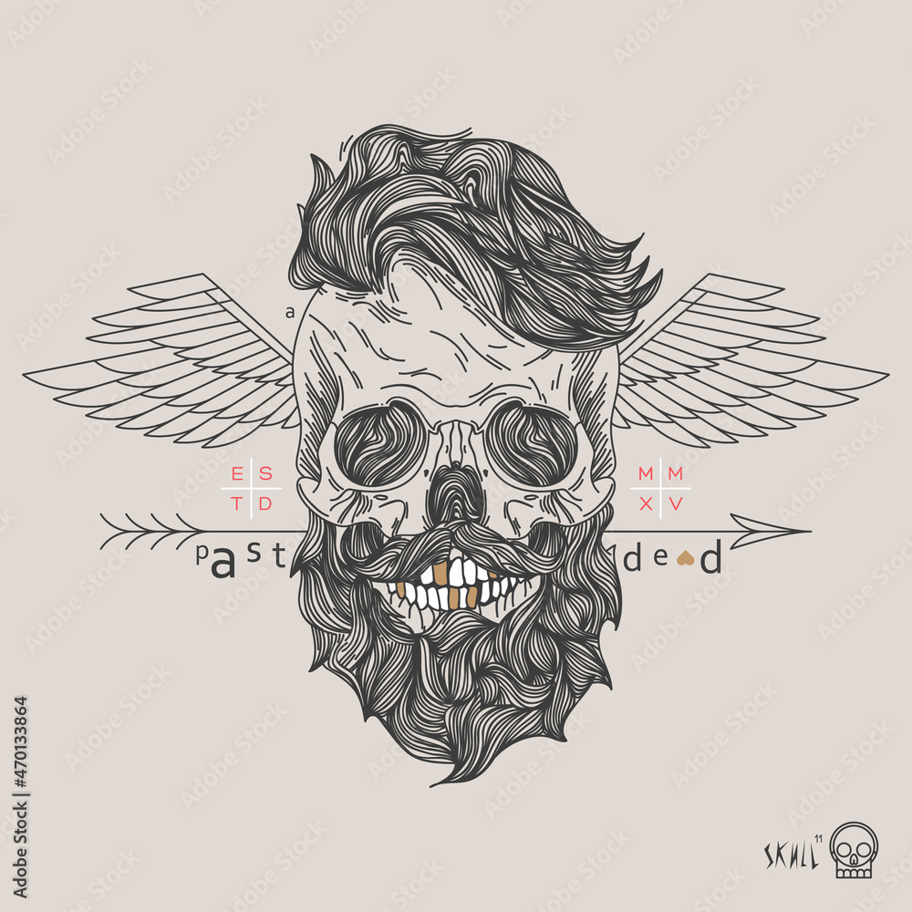 Wall mural Thin line skull label