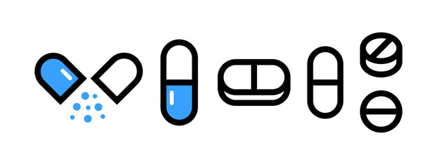 Pills icon isolated on white. Pills icons vector - 470133802