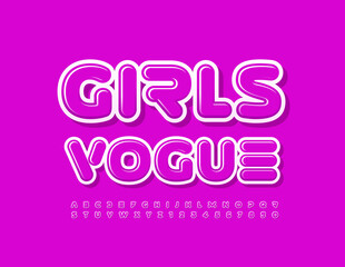 Vector stylish sign Girls Vogue. Violet creative Font. Set of trendy Alphabet Letters and Numbers