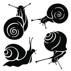 Set of vector black and white illustrations of snail silhouettes © YuChe