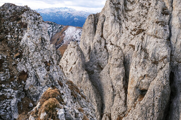 Beautiful view of powerful rocky mountains. Travel concept.