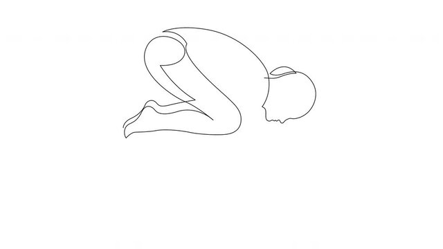 Woman doing exercise in yoga crow pose. Self drawing animation of continuous one single line drawing. 4K