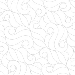 Seamless linear pattern with thin grey curl lines and scrolls on white. Monochrome stilized abstract floral pattern. Decorative lattice. Stylish swatch for design.