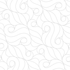Seamless linear pattern with thin grey curl lines and scrolls on white. Monochrome stilized abstract floral pattern. Decorative lattice. Stylish swatch for design.