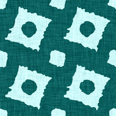 Aegean teal mottled rustic circle linen texture background. Summer dotted coastal living style. Light turquoise blue cloth effect textile seamless pattern. Washed out beach cottage fabric material. 