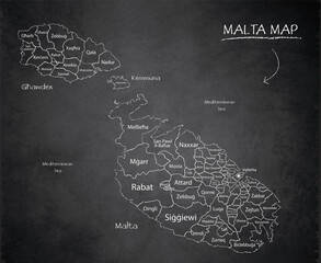 Malta map, separates states with names, design card blackboard chalkboard vector