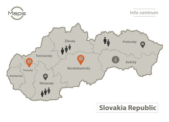 Slovakia map, individual regions with names, Infographics and icons vector