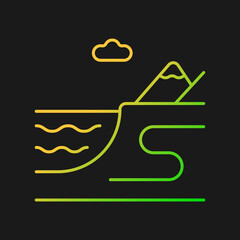 Coastal land gradient vector icon for dark theme. Sea and ocean shore. Coastline. Ground bordering with water. Thin line color symbol. Modern style pictogram. Vector isolated outline drawing