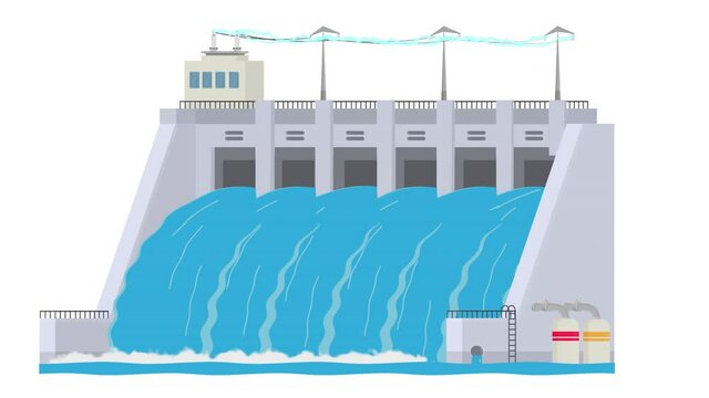 Hydroelectric power station. Animation is energetic, the alpha channel is turned on. Cartoon