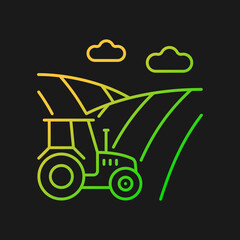 Arable land gradient vector icon for dark theme. Ploughed field. Cropland. Cultivated soil. Agricultural landform. Thin line color symbol. Modern style pictogram. Vector isolated outline drawing