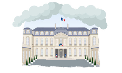 Dessin réaliste du palais de l’Elysée, résidence du président de la république française. - obrazy, fototapety, plakaty