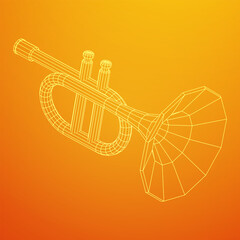 Fototapeta na wymiar Trumpet pipe fife musiacal instrument. Wireframe low poly mesh vector illustration.