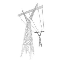 Power transmission tower high voltage pylon. Wireframe low poly mesh vector illustration