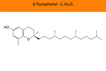 δ Delta Tocopherol Skeletal structure and molecular formula. Organic biomolecule, isolated vector illustration