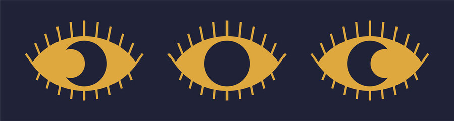 Moon eclipse inside eye. Esoteric, occult or spiritual symbol.