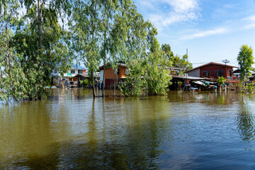 Fototapeta na wymiar Floods, Flooded Homes, Farmland and Countryside