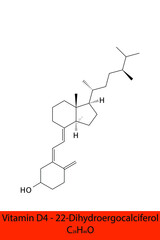 Vitamin D4 22-Dihydroergocalciferol Skeletal structure and molecular formula. Organic biomolecule, isolated vector illustration