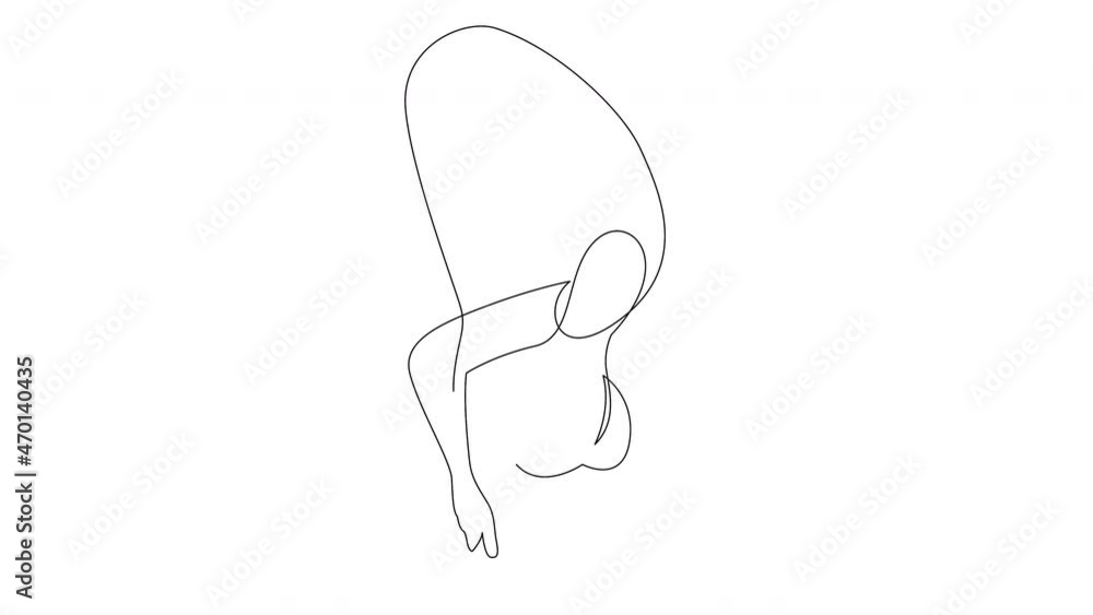 Poster self-drawing simple animation of continuous one line of woman doing exercise yoga standing forward f