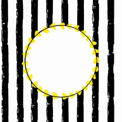 Yellowheart confetti seamless pattern on striped background. Yellow, white, black color.