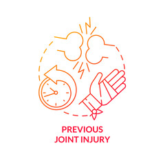 Previous joint injury red gradient concept icon. Arthritis risk factor abstract idea thin line illustration. Bones trauma can lead to disease. Vector isolated outline color drawing