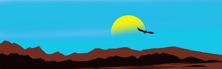 landscape with mountains on Blue sky